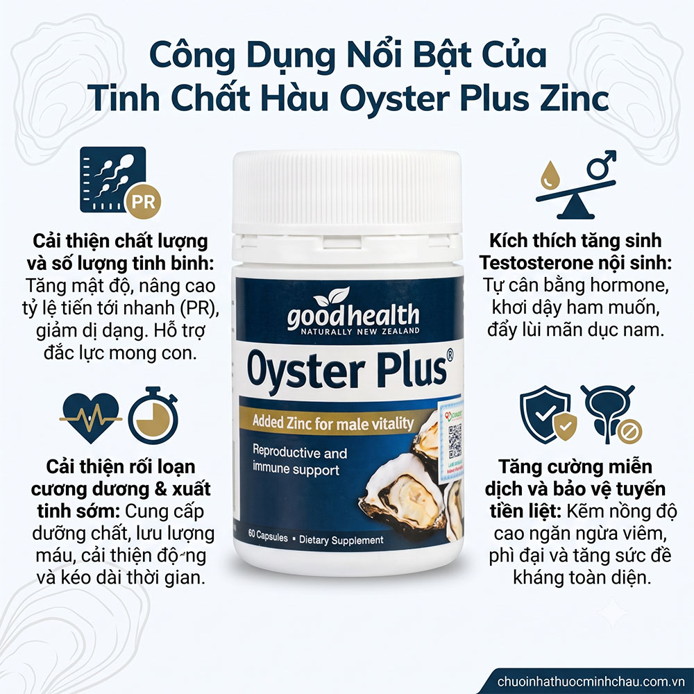 Công dụng nổi bật của tinh chất hàu Oyster Plus Zinc - Chuỗi Nhà Thuốc Minh Châu