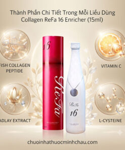 Chi tiết thành phần dưỡng chất trong mỗi liều dùng nước uống Collagen ReFa 16 Enricher Nhật Bản