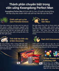 Bảng thành phần sinh học trong Kwangdong Perfect Man gồm chiết xuất cọ lùn sâm Maca và tinh chất hàu biển