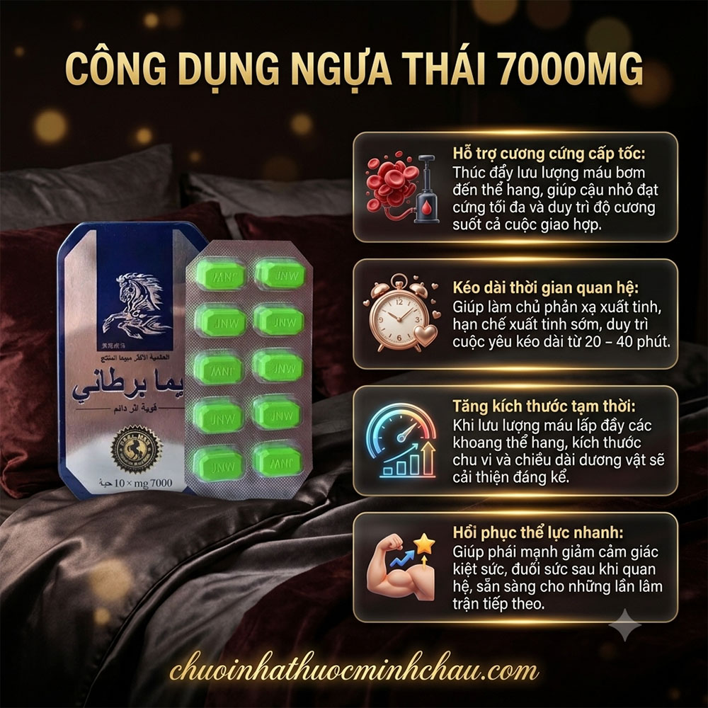 Công dụng thuốc Ngựa Thái 7000mg giúp hỗ trợ cương cứng và kéo dài thời gian quan hệ