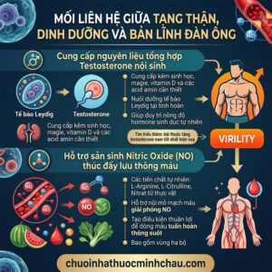 Ăn gì bổ thận tráng dương - Cơ chế dinh dưỡng tổng hợp testosterone nội sinh và nitric oxide giãn mạch