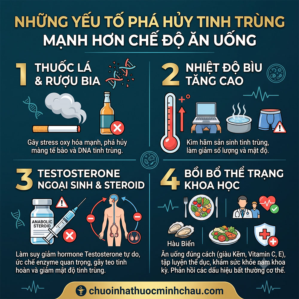 Ăn giá đỗ có tác dụng gì cho nam giới - Các yếu tố phá hủy tinh trùng mạnh hơn chế độ ăn uống gồm rượu bia thuốc lá và nhiệt độ bìu