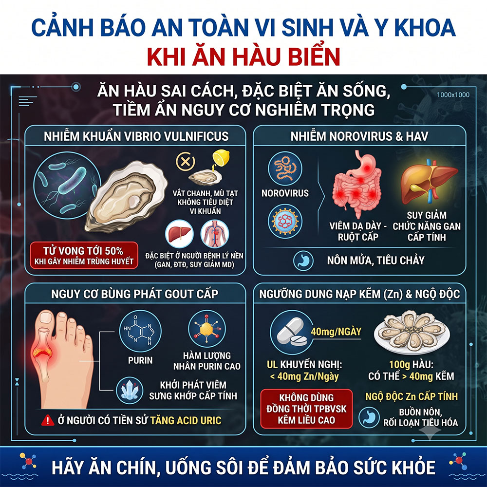 Ăn hàu có tác dụng gì cho nam giới - Cảnh báo nguy cơ nhiễm khuẩn Vibrio Norovirus bùng phát Gout và ngộ độc kẽm