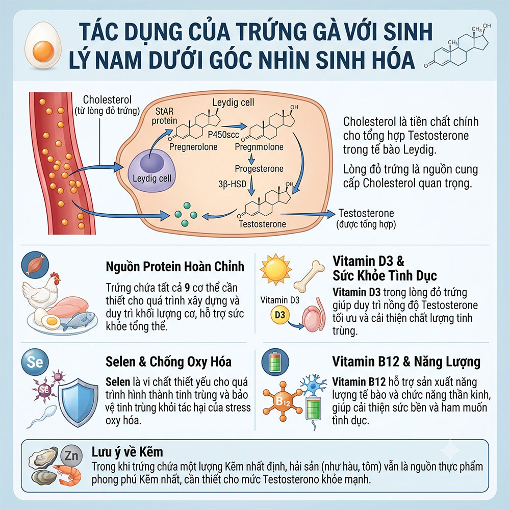 Ăn trứng gà sống có tăng sinh lý không - Tác dụng của trứng gà với sinh lý nam dưới góc nhìn sinh hóa tế bào Leydig