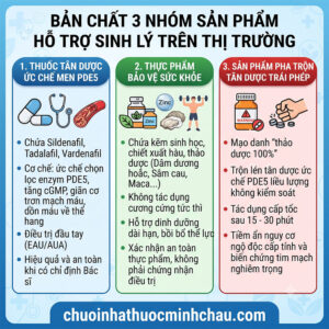 Bản chất 3 nhóm sản phẩm hỗ trợ sinh lý trên thị trường - Thuốc PDE5, thực phẩm bảo vệ sức khỏe và cảnh báo hàng pha trộn