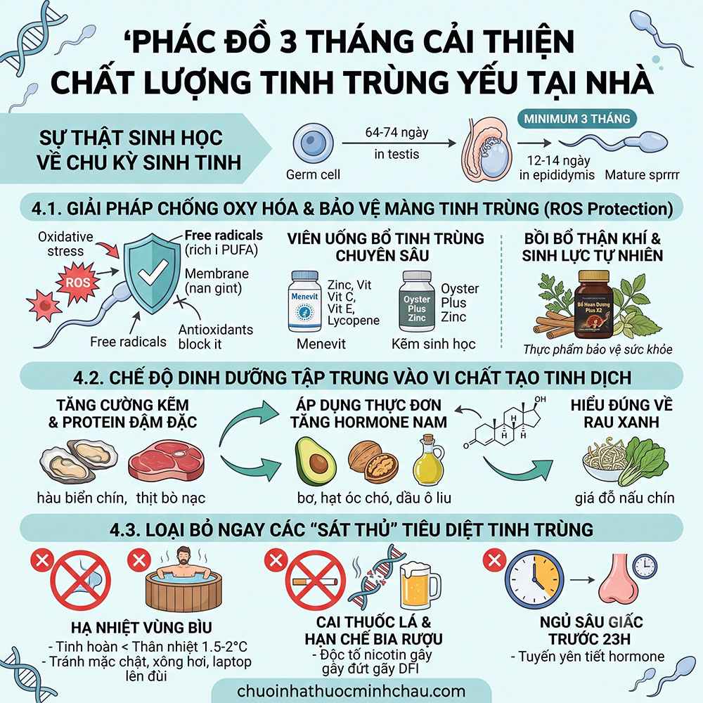 Cách đọc kết quả tinh dịch đồ - Phác đồ 3 tháng cải thiện chất lượng tinh trùng yếu tại nhà gồm chống oxy hóa ROS dinh dưỡng và lối sống