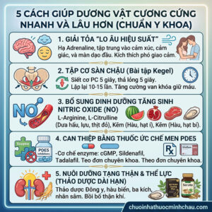 cách giúp dương vật cương cứng nhanh và lâu hơn chuẩn y khoa gồm giải tỏa tâm lý tập Kegel tăng sinh Nitric Oxide thuốc PDE5 và thảo dược bổ thận
