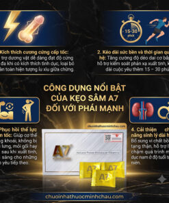 Công dụng kẹo sâm A7 Alpha Seven giúp cương cứng nhanh kéo dài thời gian quan hệ và bền bỉ suốt 48 giờ