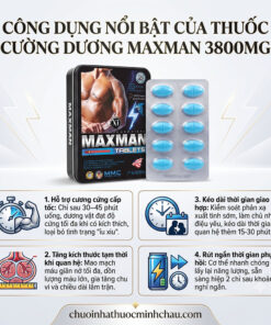 Công dụng thuốc Maxman 3800mg giúp hỗ trợ cương cứng nhanh tăng kích thước tạm thời và kéo dài thời gian yêu