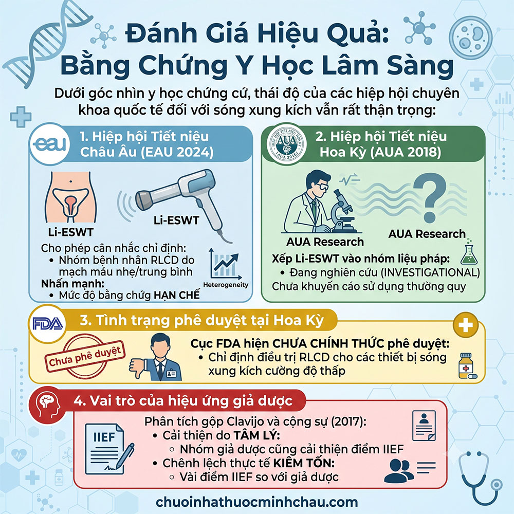 Đánh giá hiệu quả bằng chứng y học lâm sàng sóng xung kích Li-ESWT theo EAU AUA và FDA
