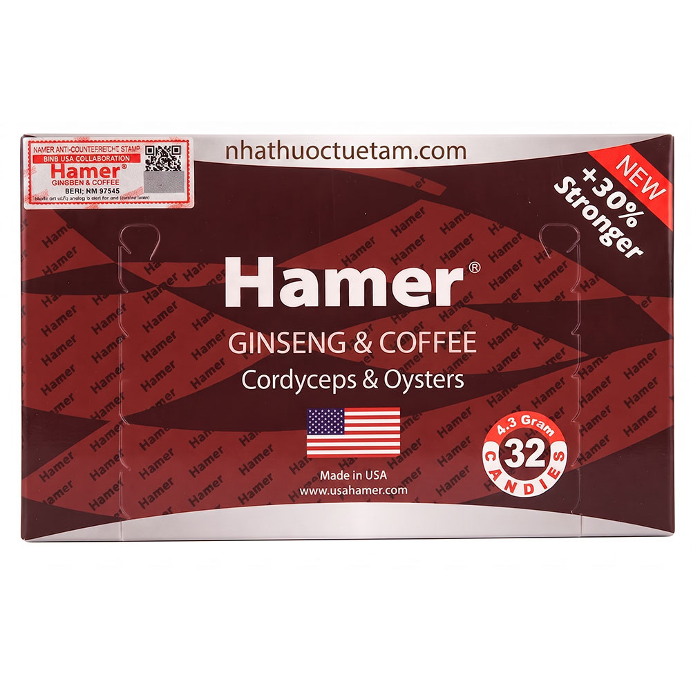 Hộp kẹo sâm Hamer Mỹ chính hãng 32 viên tăng cường sinh lý nam có bán tại nhà thuốc