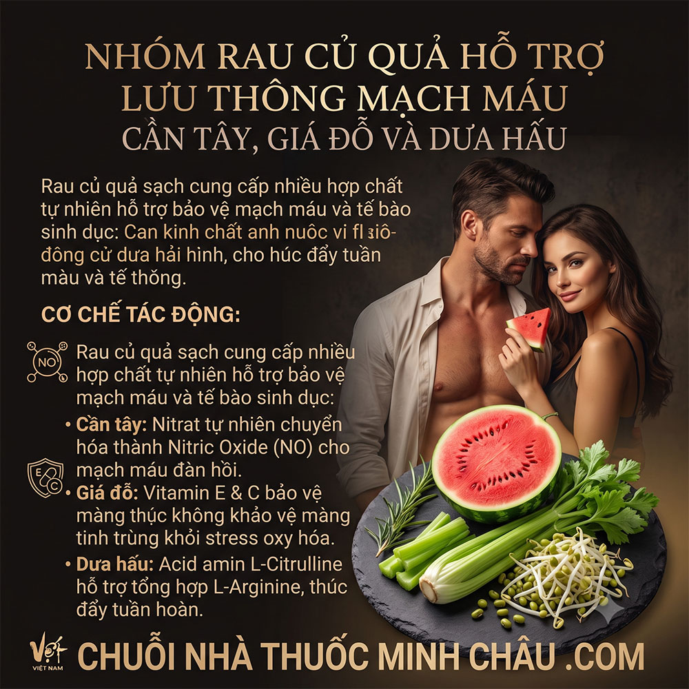 Ăn gì bổ thận tráng dương - Tác dụng của cần tây giá đỗ và dưa hấu giúp giãn mạch lưu thông máu
