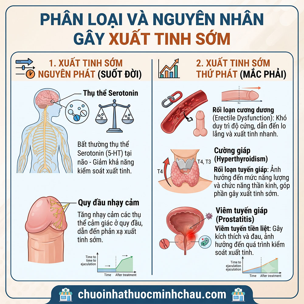Xuất tinh sớm nguyên nhân và cách khắc phục - Phân loại xuất tinh sớm nguyên phát và thứ phát theo y khoa