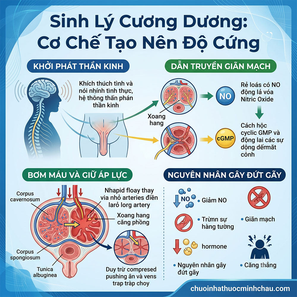 Sinh lý cương dương cơ chế tạo nên độ cứng thể hang dẫn truyền thần kinh và mạch máu