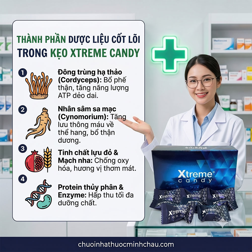 Thành phần dược liệu kẹo sâm Xtreme Candy