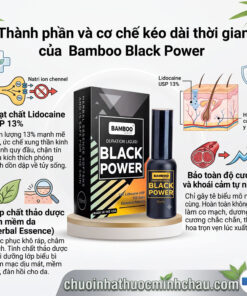 Bảng thành phần hoạt chất chai xịt Bamboo Black Power gồm 13% Lidocaine USP và tinh chất thảo dược làm mềm da