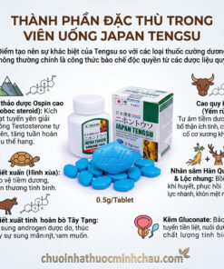 Bảng thành phần thảo dược tự nhiên trong viên uống Japan Tengsu gồm củ thảo dược Ospin cao và yếm rùa