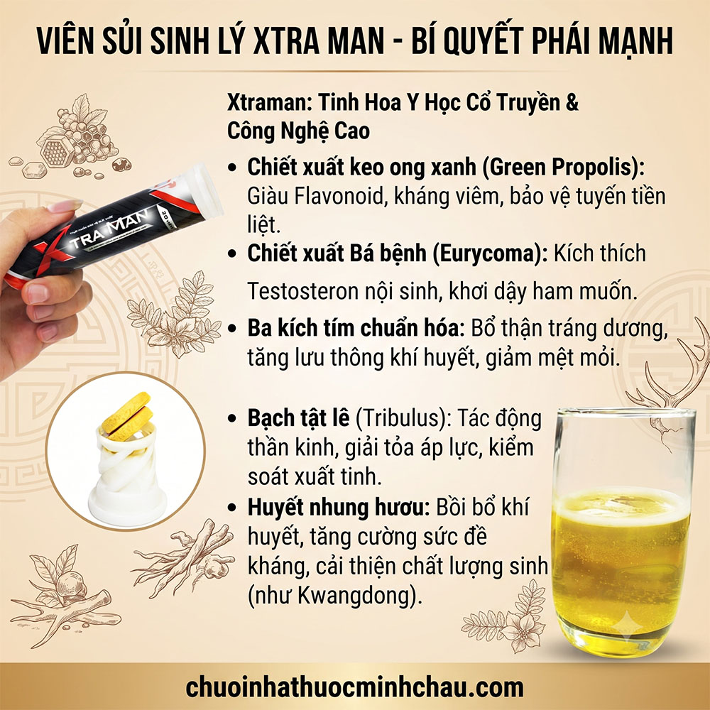 Bảng thành phần thảo dược tự nhiên trong viên sủi Xtraman