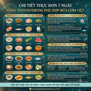 Thực đơn 7 ngày tăng testosterone cho nam giới - Chi tiết thực đơn từng bữa ăn từ thứ hai đến chủ nhật chuẩn vị cơm Việt