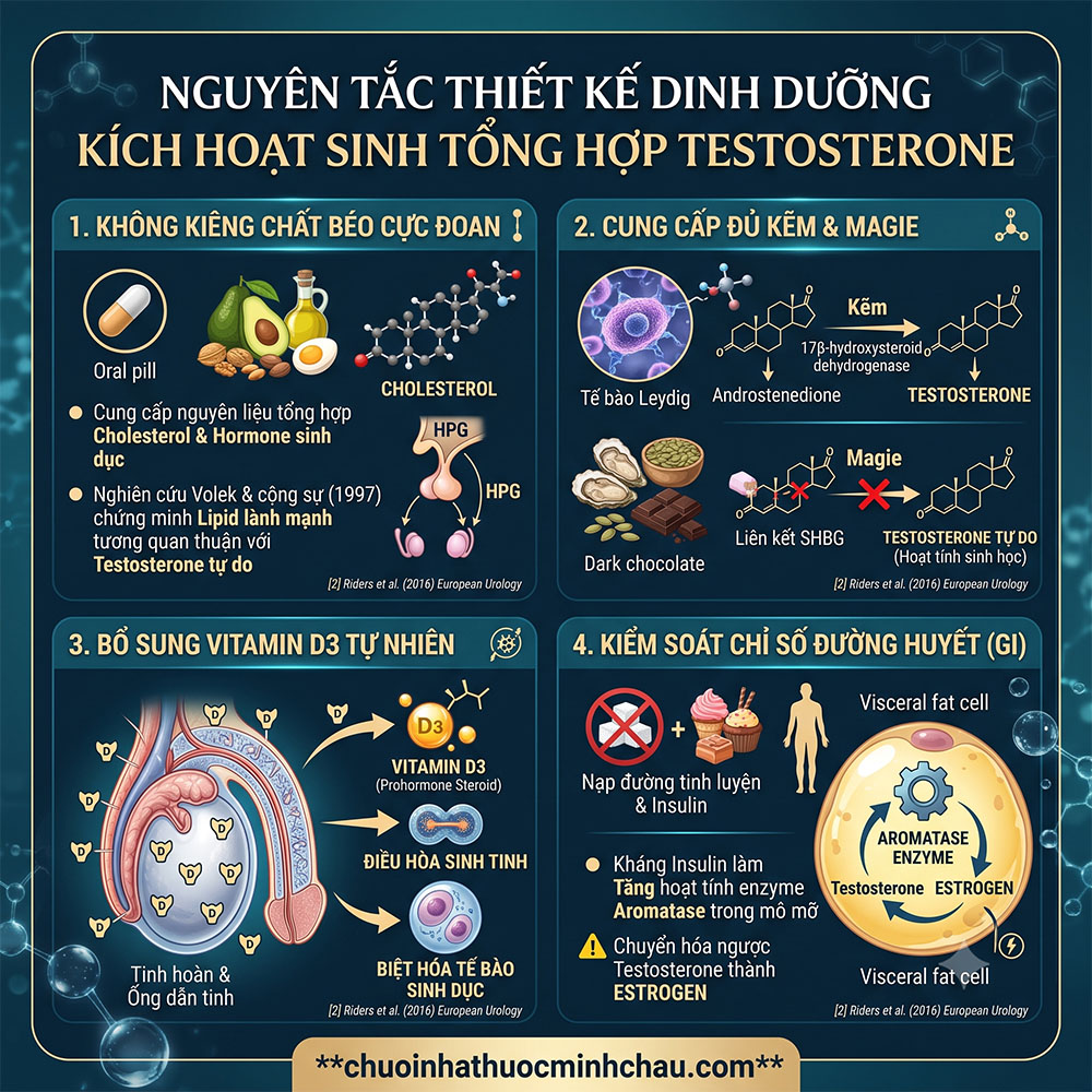 Thực đơn 7 ngày tăng testosterone cho nam giới - 4 nguyên tắc dinh dưỡng kích hoạt sinh tổng hợp testosterone tự nhiên