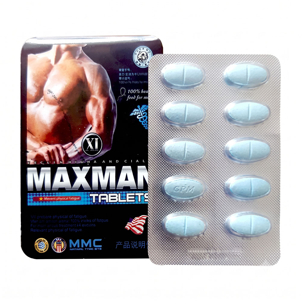 Hộp thuốc cường dương Maxman 3800mg chính hãng của Mỹ vỉ 10 viên con nhộng