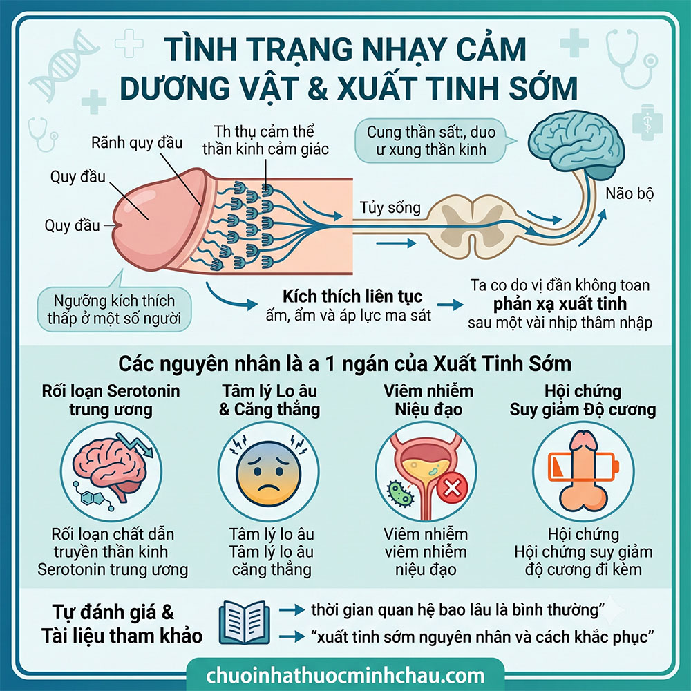 Tình trạng nhạy cảm quy đầu dương vật cung phản xạ thần kinh và các nguyên nhân gây xuất tinh sớm