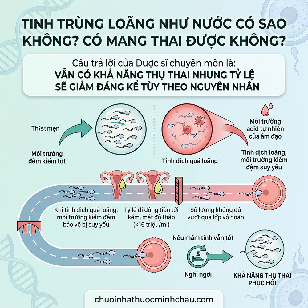 Tinh trùng loãng như nước có sao không có mang thai được không - Phân tích khả năng sống sót qua môi trường acid âm đạo và tỷ lệ thụ thai