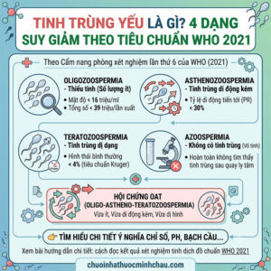 Tinh trùng yếu là gì - 4 dạng suy giảm theo tiêu chuẩn WHO 2021 gồm thiểu tinh di động kém dị dạng vô tinh và hội chứng OAT
