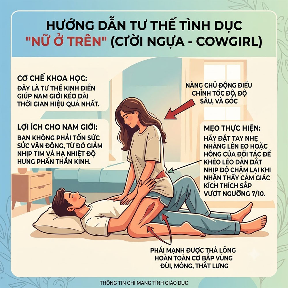 Hướng Dẫn Tư Thế Nữ Ở Trên Cưỡi Ngựa Cowgirl Kéo Dài Thời Gian Yêu - Nhà Thuốc Minh Châu