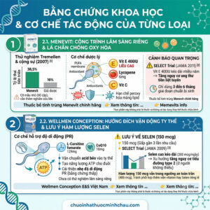 Bằng chứng khoa học và cơ chế tác động của Menevit và Wellmen Conception gồm thử nghiệm Tremellen 2007 và nghiên cứu SELECT
