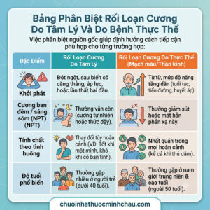 Bảng phân biệt rối loạn cương do tâm lý và rối loạn cương do bệnh thực thể