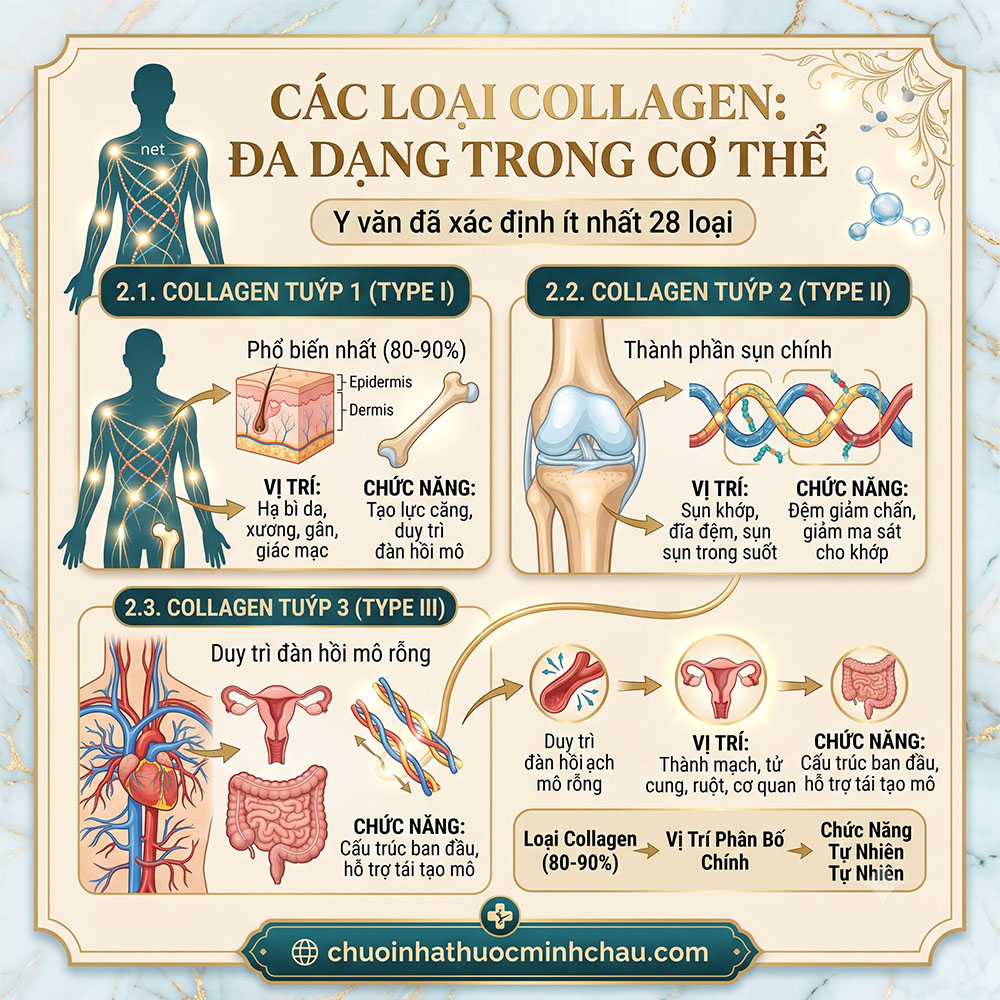 Các loại collagen tuýp 1 2 3 vị trí phân bố tại da sụn khớp thành mạch và chức năng sinh học