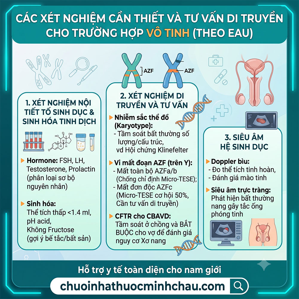 Các xét nghiệm cần thiết và tư vấn di truyền cho trường hợp vô tinh theo hướng dẫn EAU