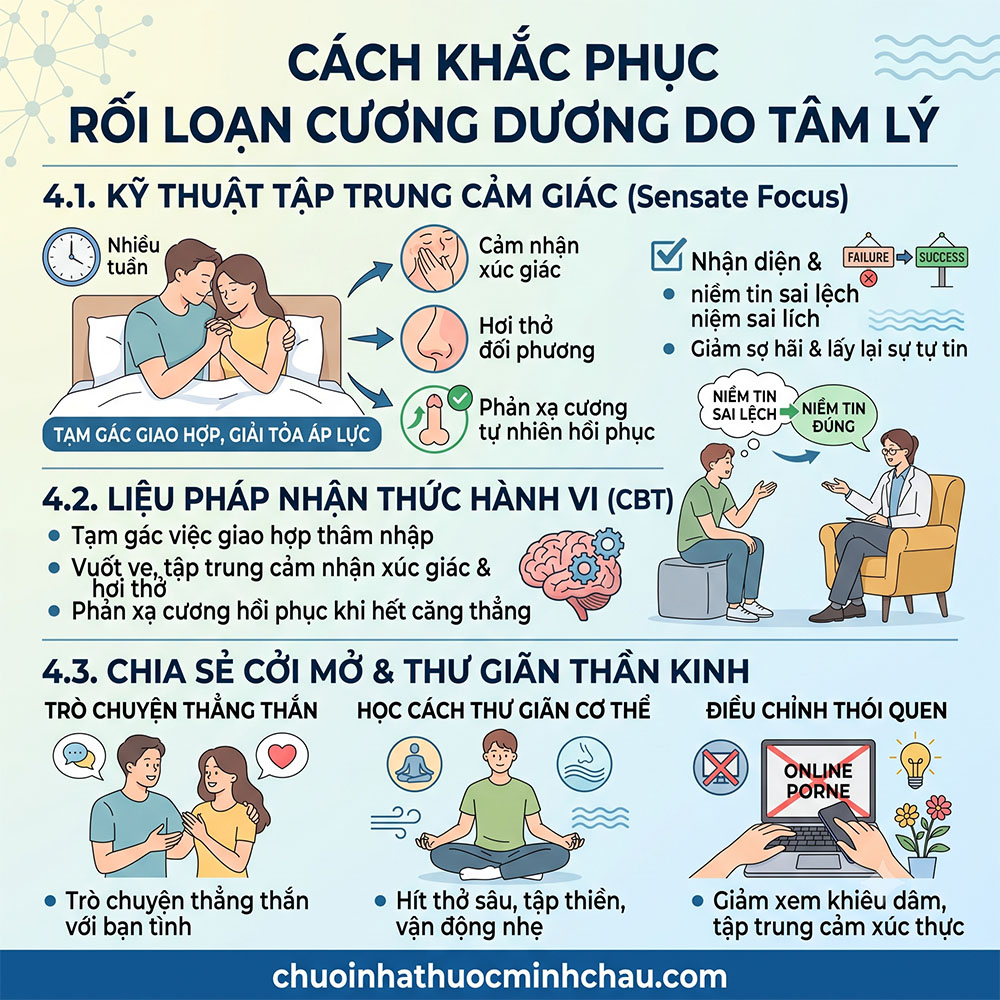 Cách khắc phục rối loạn cương dương do tâm lý bằng kỹ thuật Sensate Focus và liệu pháp CBT