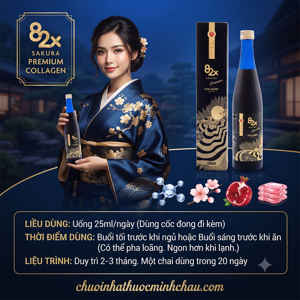 Hướng dẫn cách uống, liều dùng và liệu trình sử dụng nước uống 82x Sakura Premium Collagen đúng cách