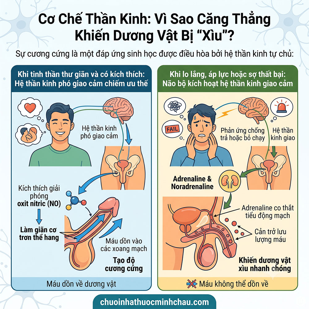 Cơ chế thần kinh giải thích vì sao căng thẳng lo âu khiến dương vật bị xìu