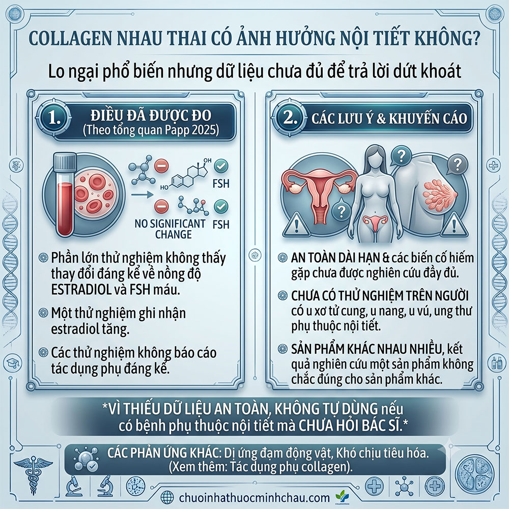 Collagen nhau thai có ảnh hưởng nội tiết không: kết quả đo nồng độ Estradiol, FSH và cảnh báo cho người có u xơ tử cung, u nang, u vú