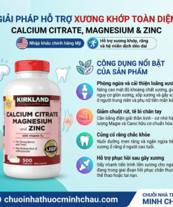 4 công dụng nổi bật của Kirkland Calcium Citrate Magnesium and Zinc 500 viên: ngừa loãng xương, giảm chuột rút và chắc khỏe răng