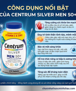 5 công dụng nổi bật của Centrum Silver Men 50+: bảo vệ tim mạch, minh mẫn não bộ, sáng mắt, khỏe cơ bắp và tăng cường đề kháng