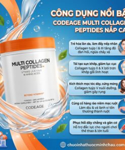 5 công dụng nổi bật của bột Codeage Multi Collagen Peptides nắp cam: trẻ hóa da, tái tạo sụn khớp, mọc tóc cứng móng, bảo vệ ruột và phục hồi gân cơ