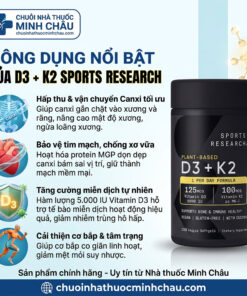 4 công dụng nổi bật của Sports Research D3 K2: tối ưu hấp thu canxi, bảo vệ tim mạch, tăng cường miễn dịch và hỗ trợ cơ bắp