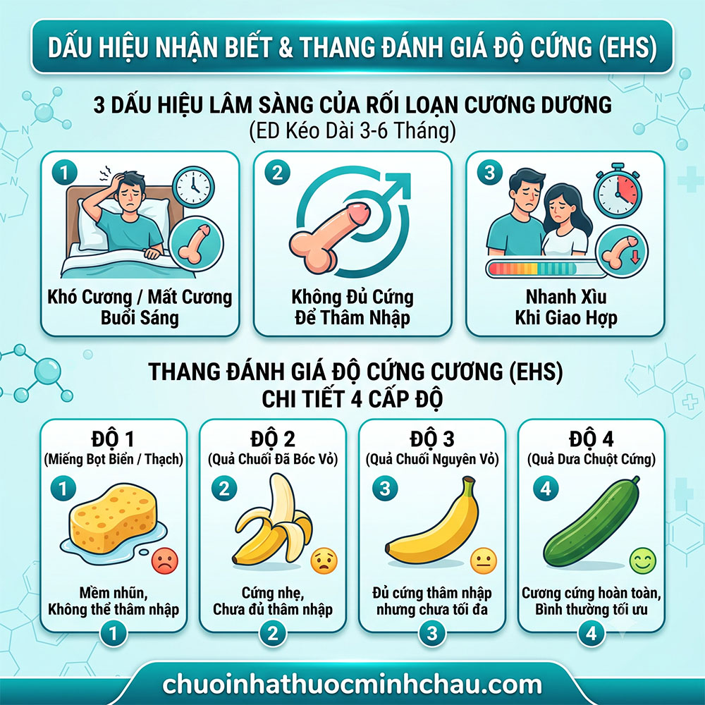 Dấu hiệu nhận biết rối loạn cương dương và thang đánh giá độ cứng cương EHS chi tiết 4 cấp độ