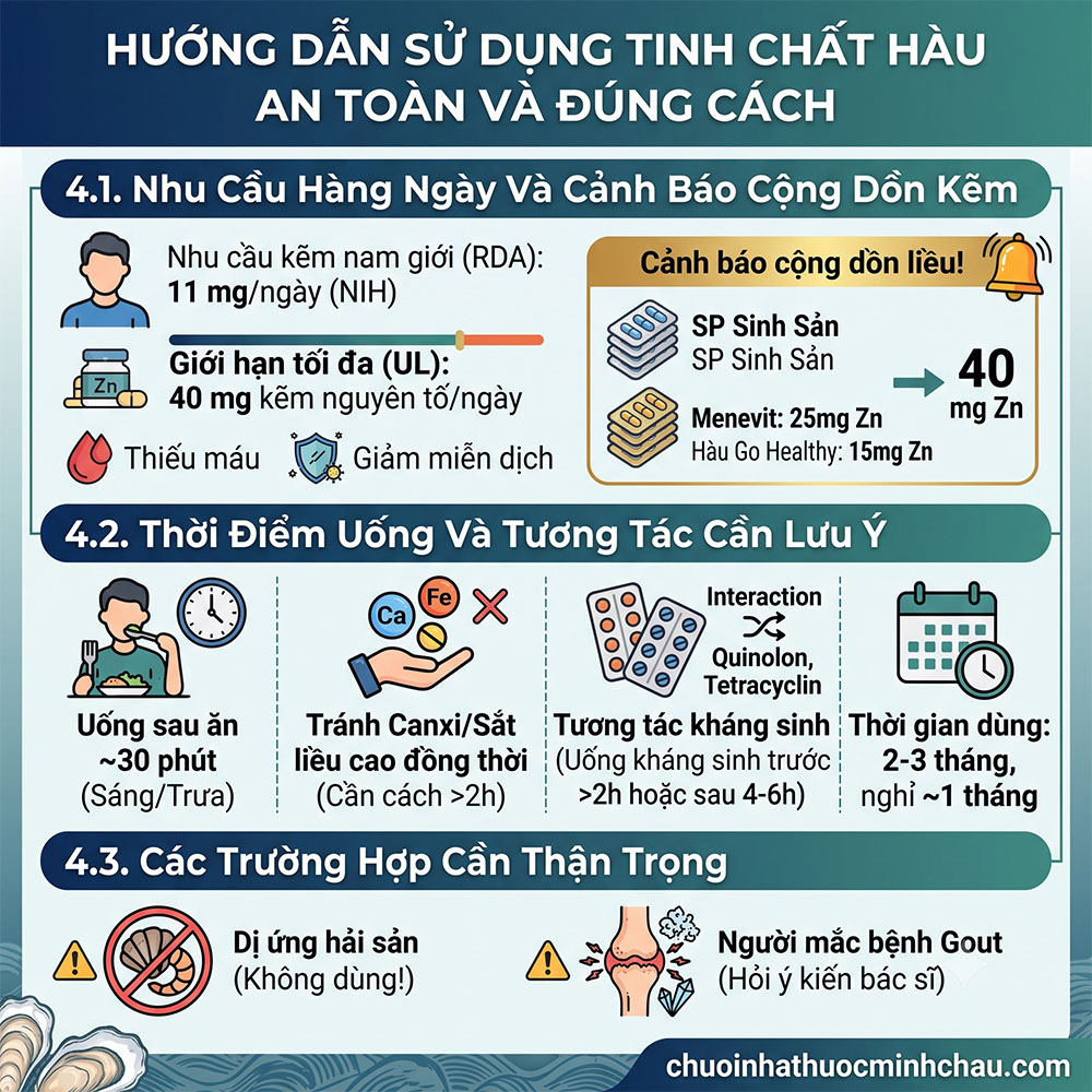 Hướng dẫn sử dụng tinh chất hàu an toàn đúng cách và cảnh báo cộng dồn kẽm quá liều