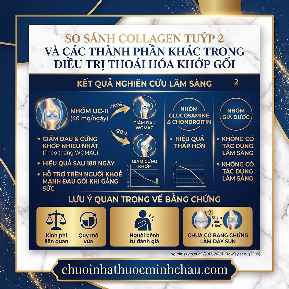 Kết quả nghiên cứu lâm sàng so sánh Collagen tuýp 2 UC-II với Glucosamine Chondroitin và lưu ý quan trọng về bằng chứng y khoa