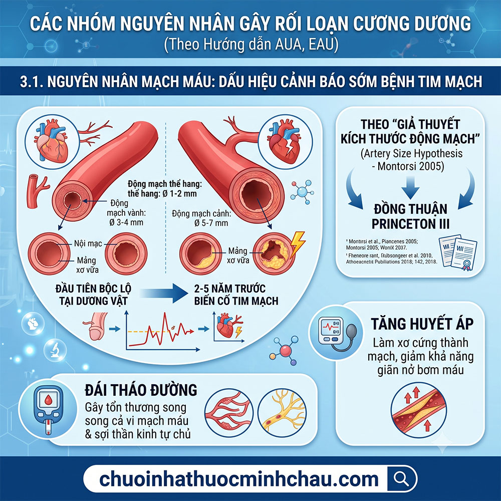 Nguyên nhân mạch máu gây rối loạn cương dương và dấu hiệu cảnh báo sớm bệnh tim mạch theo Montorsi 2005