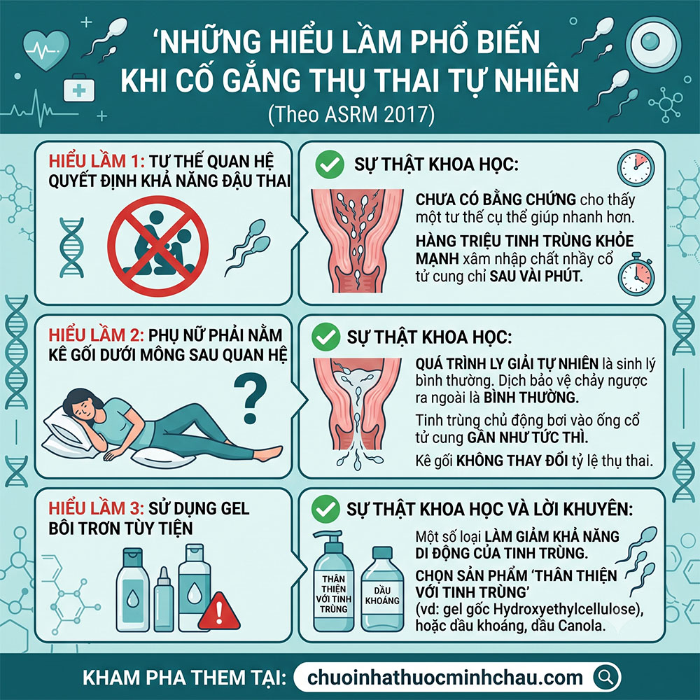Những hiểu lầm phổ biến khi cố gắng thụ thai tự nhiên về tư thế kê gối và gel bôi trơn theo ASRM
