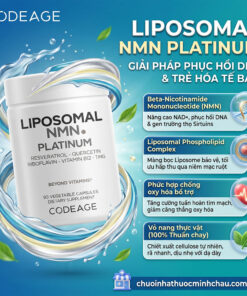 Bảng thành phần công nghệ Codeage Liposomal NMN Platinum 90 viên gồm NMN, màng bọc Liposomal, phức hợp chống oxy hóa và vỏ nang thực vật