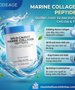 Thành phần dinh dưỡng bột Codeage Marine Collagen Peptides: 9000mg collagen cá tuyết, 18 acid amin, 8.5g protein và 0g đường