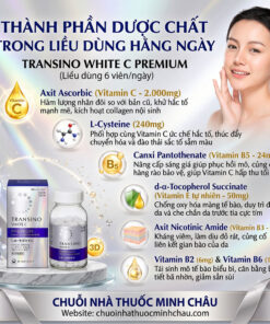 Bảng thành phần dược chất trong liều dùng hàng ngày của viên uống Transino White C Premium 180 viên