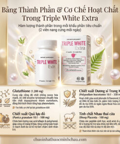Bảng thành phần viên uống Triple White Extra: Glutathione 1200mg, chiết xuất dương xỉ, lựu đỏ và nhau thai cừu